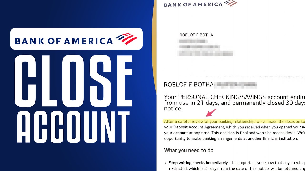 Bank of America branch with a 'Closed Account' notice, frustrated customers outside discussing account closures.